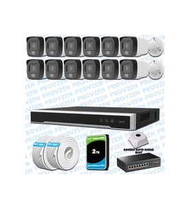 Provzen Hikvision 12’li İP 4MP Güvenlik Kamerası Seti Colorvu Mikrofonlu Olay Anında Bildirim
