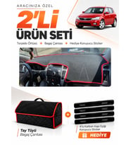KİA CEED (2006-2012) Uyumlu Torpido Örtüsü + Tay Tüyü Bagaj Çantası + Sticker Seti - Siyah Kırmızı