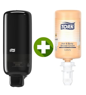 1 Ad. Tork Sabun Dispenseri Siyah 561508 + 1 Litre Tork Luxury Sıvı Sabun  Hediyeli