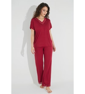 Kısa Kollu V Yakalı Dantelli Pijama Takımı 18495