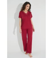 Kısa Kollu V Yakalı Dantelli Pijama Takımı 18495