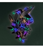 Lucenda Led Işıklı Çiçekler Ve Sinek Kuşu Dekoratif Tablo Balkon Duvar Dekorlu Gece Lambası (Çok Renkli)