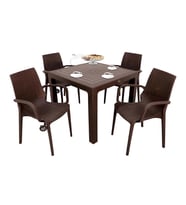 Mandella Elit Rattan 90x90 Nirvana Koltuk Camlı Masa Takımı Kahverengi