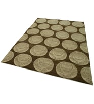 Koyu Kahve Modern Geometrik Desenli El Dokuma Salon Halısı Yün Pamuk Karışımlı Sade Stil