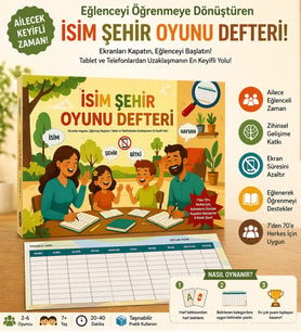 İsim Şehir Oyunu Defteri  Ailece Eğlenceli Zeka Oyunu