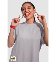 Oversize Tişört Kadın  Sol Alt "NEVERMIND" Baskılı Geniş Kalıp T-Shirt Unisex (Antrasit)