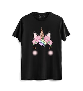 Unıcorn Baskılı Siyah Tshirt