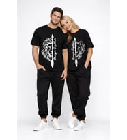 Sevgili Kombini Oversize Çift Tişört Unisex Matching Couple Stronger Together Baskılı Partner Set (Siyah)