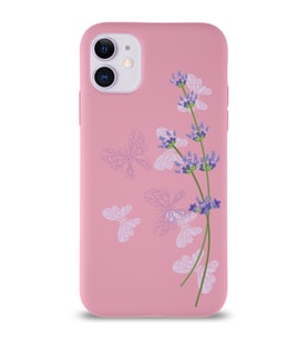 Apple iPhone 11  Lansman Kılıf Lavanta ve Kelebek Tasarımlı Altı Kapalı İçi Kadife Kaplı  Kapak (Şeffaf)