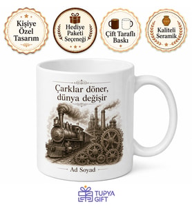 Sanayi Devrimi Buharlı Tren Fabrika Bacası Çark Sesi Kupa Bardak Hediye