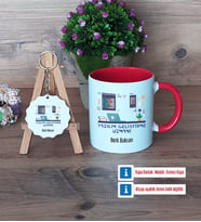 Yazılım Geliştirme Uzmanı Kupa Bardak Kırmızı ve Ahşap Anahtarlık Hediye (Model 1)