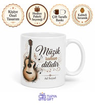 İsimli Gitar Desenli Baskılı Kupa Bardak Hediye Müzisyen Özel Tasarım