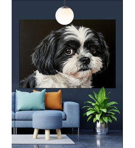 Shih Tzu Köpeği Siyah Beyaz Dekoratif Kanvas - Mdf Ahşap Tablo