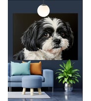 Shih Tzu Köpeği Siyah Beyaz Dekoratif Kanvas - Mdf Ahşap Tablo
