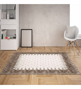 Geometrik Desenli Dijital Baskı Yıkanabilir Kaymaz Taban Modern Salon Halı ve Yolluk (Kahverengi)