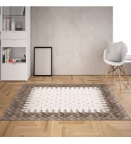 Geometrik Desenli Dijital Baskı Yıkanabilir Kaymaz Taban Modern Salon Halı ve Yolluk (Kahverengi)