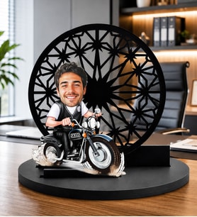 Kişiye Özel Motosikletli Karikatür Biblo – Fotoğrafa Özel Erkek Figürü, Motorcu Sevgiliye Hediye