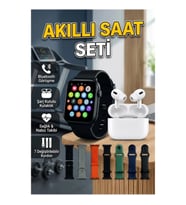 Bluetooth Görüşmeli Akıllı Saat ve Kablosuz Kulaklık Seti 7 Kordonlu Dokunmatik Ekran