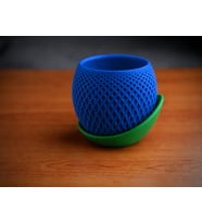 3D Baskı Küre Saksı - Kafes Dokulu İki Parçalı Dekoratif Saksı - Mavi-Yeşil