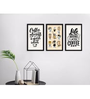 BK Home Coffee Tasarımlı Dekoratif 3’lü Ahşap Siyah Çerçeveli Tablo-8