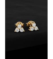 925 Ayar Gümüş Gold Renk 3 Taşlı Minimal Pırlanta Montürlü Trio Çivili Küpe