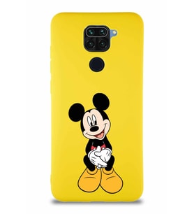 Xiaomi Redmi Note 9 Soft Premier Kapak Mickey Mouse-A Tasarımlı Silikon Kılıf - Sarı (Şeffaf)