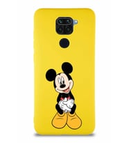 Xiaomi Redmi Note 9 Soft Premier Kapak Mickey Mouse-A Tasarımlı Silikon Kılıf - Sarı (Şeffaf)
