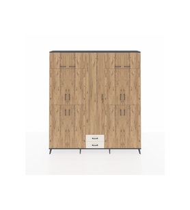 Arges Dolap 10 Raflı 2 Çekmeceli 4 Askılı 220x30x243 Antrasit-Çam/Aytaşı