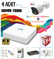 Adecam 4 lü Full HD IP Güvenlik Kamera Sistemi - Gece Renkli & Sesli Set + 30 Gün Kayıt, Cepten İzleme (Standart)