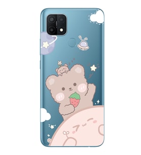 Oppo A15 / A15S Uyumlu Tatlı Ayıcık Desenli Şeffaf Telefon Kılıfı