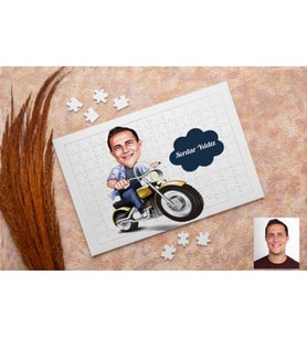 Motorsikletli Karikatürlü Kişiye Özel Puzzle