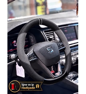 Seat Toledo Mk4 Dikme Direksiyon Kılıfı Delikli Deri Parlak Siyah Gri Detay Çift Yüzük ve Dikiş 2018-2019