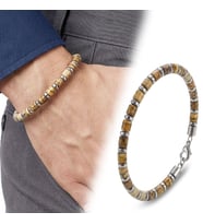 💎 Premium Odun Jasper & Silver Hematit Taşlı Ayarlanabilir Çelik Zincir Erkek Bileklik 31832B10D4M2 - 23 cm