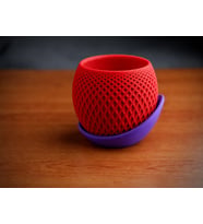 3D Baskı Küre Saksı - Kafes Dokulu İki Parçalı Dekoratif Saksı - Kırmızı-Mor