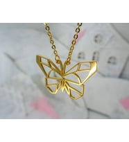 Altın Kaplama Origami Kelebek Gümüş Kolye