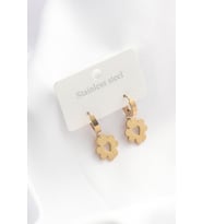 Çelik Gold Renk Kalpli Yonca Model Kadın Küpe