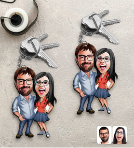BK Gift Kişiye Özel Sevgililer Karikatürlü 2’li Ahşap Anahtarlık Seti-105