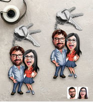 BK Gift Kişiye Özel Sevgililer Karikatürlü 2’li Ahşap Anahtarlık Seti-105