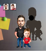 Kişiye Özel Babalar Günü Baba Erkek Çocuk Karikatürlü Ahşap Magnet Model-6