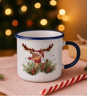 BK Gift Yılbaşı Tasarımlı Lacivert Emaye Kupa Bardak -3, Arkadaşa Hediye, Yeni Yıl Hediyesi