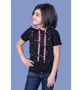 Toontoy Erkek Çocuk Kapüşonu Şeritli Tişört (Siyah)