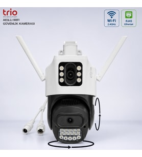 Trio TR-WX239 Çift Kameralı WiFi Güvenlik Kamerası Zoom Lensli PTZ Takipli IP66 12V Adaptör Dahil