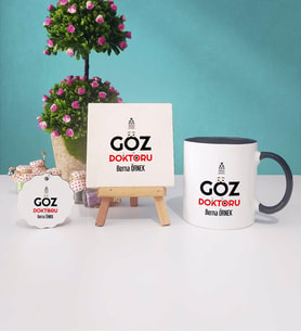 Göz Doktoru Kupa Bardak Siyah Dekoratif Taş Baskı Anahtarlık