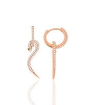 Gümüş rose zirkon taşlı  14 mm halkalı tasarım yılan küpe SGTL11432ROSE