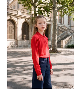 LCW Kids Kırmızı Polo Yaka Kız Çocuk Pike Tişört