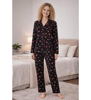 Kadın 0587 Uzun Kol Süet Pijama Takımı