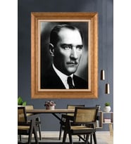 Altın Varaklı Çerçeveli Paspartulu Atatürk Tablo TR1195 (Gold)
