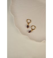Luna Siyah İnci Detaylı Vip 24K Altın Kaplama Halka Küpe (Gold)