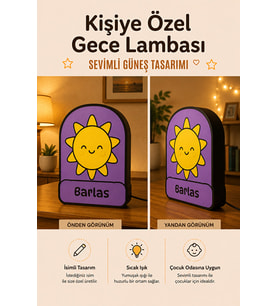 Kişiye Özel İsimli Sevimli Güneş Gece Lambası Sıcak Işıklı Çocuk ve Bebek Odası Dekoru