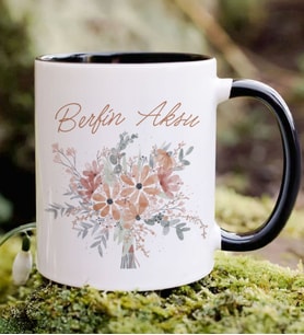 BK Gift Kişiye Özel İsimli Çiçek Tasarımlı Siyah Kupa Bardak- 19, Arkadaşa Hediye, Sevgiliye Hediye, Doğum Günü Hediyesi
